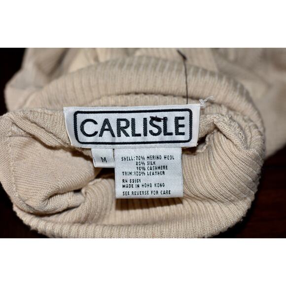 Carlisle Long Sleeve Leather Ribbed Wool Cashmere Blend Turtleneck Size Medium - Picture 6 of 6